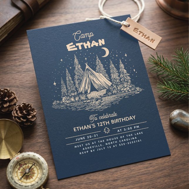 Camping Birthday Invitation (Night Camping Birthday Invitations )