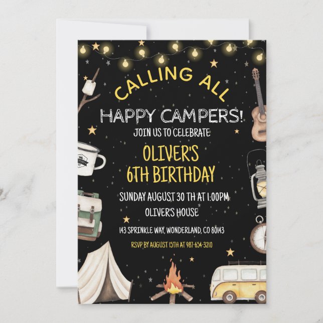 Camping Birthday Invitation | Campfire Outdoors (Front)