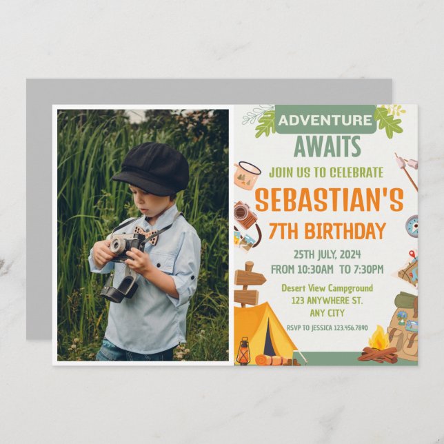 Camping Birthday Party modern kids  Invitation (Front/Back)