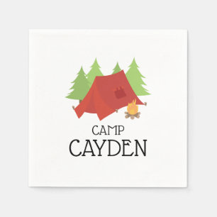 Camping birthday party napkins red tent