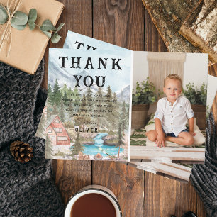 Camping Birthday Party Photo Thank You Card