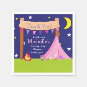 Camping Birthday Party Sleepover pink and purple Napkin