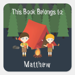 Camping Birthday Party Square Sticker