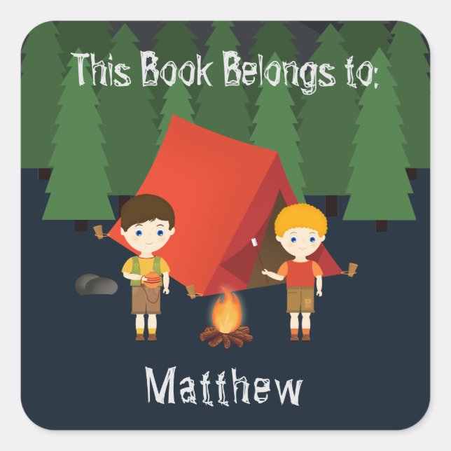 Camping Birthday Party Square Sticker (Front)