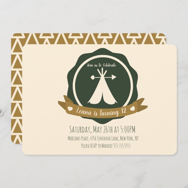 Camping Birthday Party Teepee Badge Invitation (Front/Back)