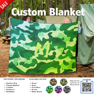 Camping Blanket Camouflage Add Initial Kids Teens