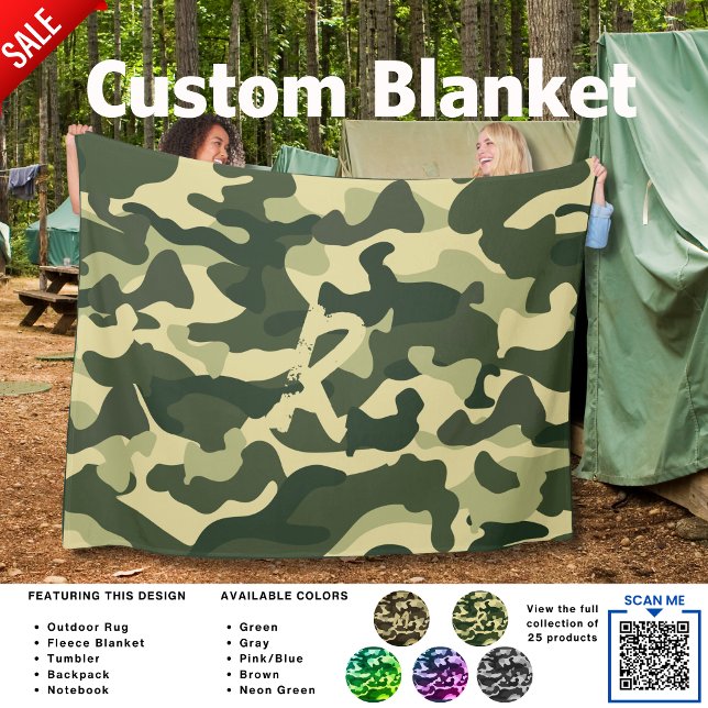 Camping Blanket Camouflage Add Initial Kids Teens (Creator Uploaded)
