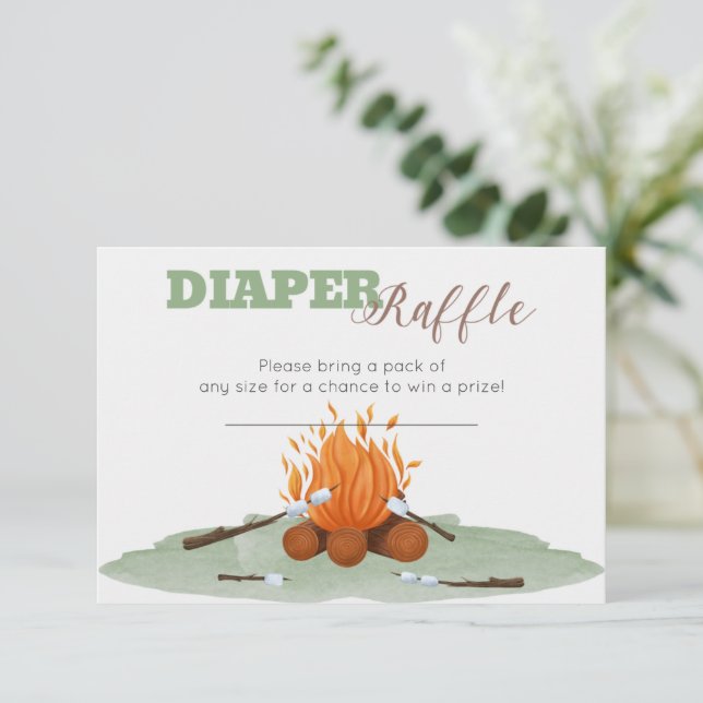 Camping Bonfire Baby Shower Diaper Raffle Card (Standing Front)