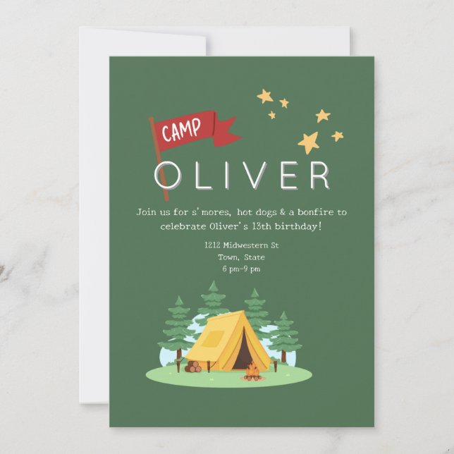 Camping Bonfire Outdoor Adventure Birthday Invitation (Front)