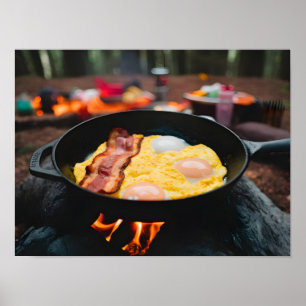 Camping Breakfast Delight: Bacon and Eggs Poster