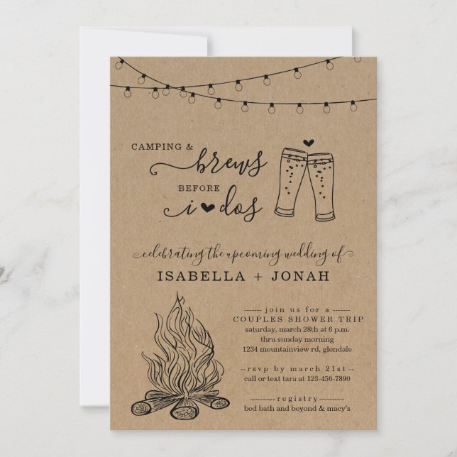 Camping & Brews Before I Do Couples Bridal Shower Invitation (Front)