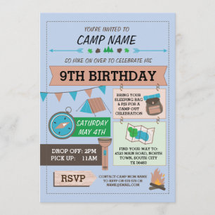 CAMPING Camp Out BUG BIRTHDAY PARTY boys invite