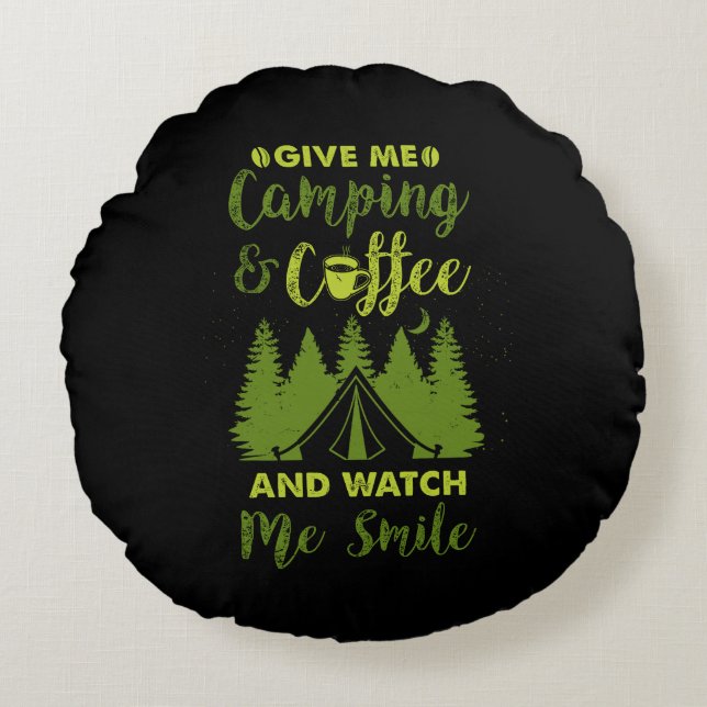 Camping Camper Coffee Gift Round Cushion (Front)