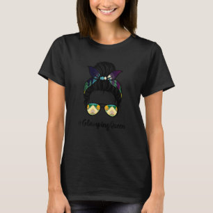 Camping Camper Messy Bun Outdoor Cute Glamping Que T-Shirt