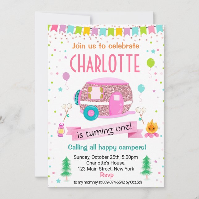 Camping Camper Outdoors Birthday invitation (Front)