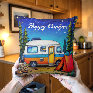 Camping Campervan Watercolor Nature Cushion