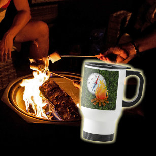Camping campfire and compass design Personalise  Travel Mug