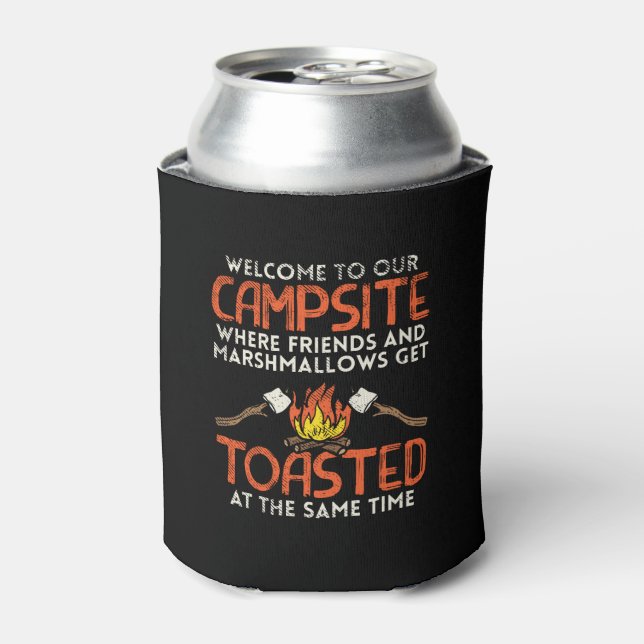 Camping Campfire and Marshmallows Can Cooler (Can Front)