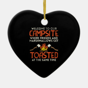 Camping Campfire and Marshmallows Ceramic Tree Decoration