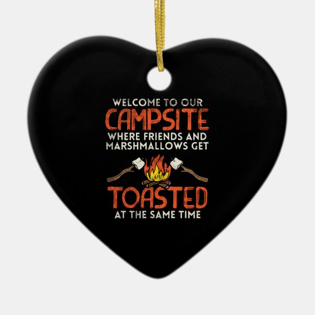 Camping Campfire and Marshmallows Ceramic Tree Decoration (Front)
