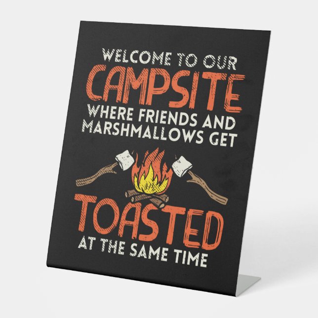Camping Campfire and Marshmallows Pedestal Sign (Front)