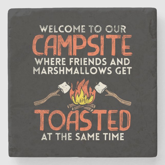 Camping Campfire and Marshmallows Stone Coaster (Front)