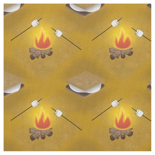 Camping  Campfire and Smores Pattern Fabric (Close Up)