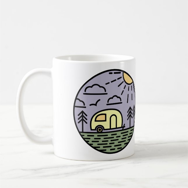 camping campfire mountains wanderlust, hiking coffee mug (Left)