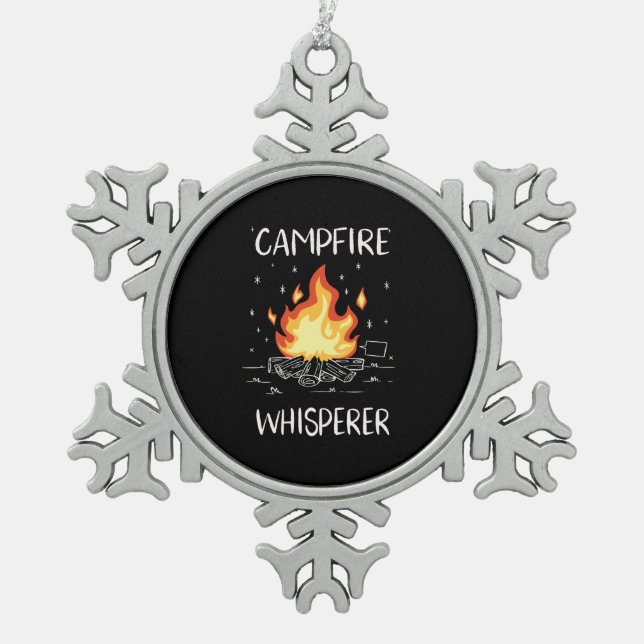 Camping Campfire Snowflake Pewter Christmas Ornament (Front)