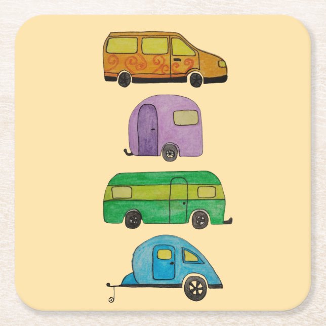 Camping caravans square paper coaster (Front)