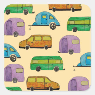 Camping caravans square sticker