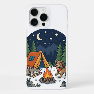 Camping Cat & Dog Gift Cute Campfire Night Sky iPhone 16 Pro Max Case
