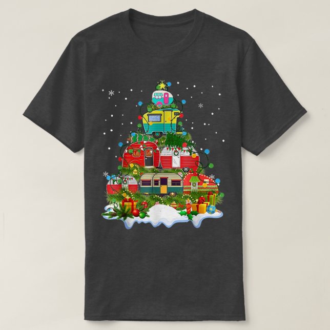 Camping Christmas Lights Tree Decoration Camper Xm T-Shirt (Design Front)