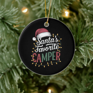 Camping Christmas Santa's Favourite Camper Gift Ceramic Tree Decoration