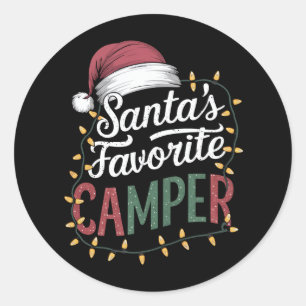 Camping Christmas Santa's Favourite Camper Gift Classic Round Sticker