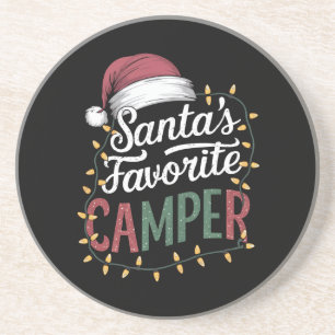Camping Christmas Santa's Favourite Camper Gift Coaster