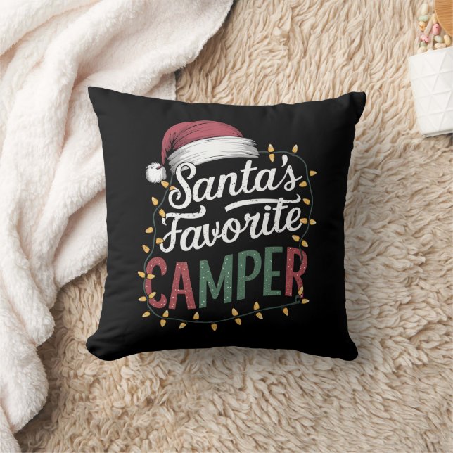 Camping Christmas Santa's Favourite Camper Gift Cushion (Blanket)