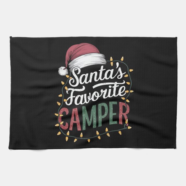 Camping Christmas Santa's Favourite Camper Gift Tea Towel (Horizontal)