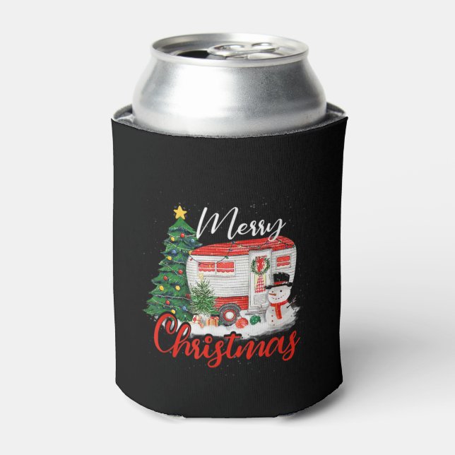 Camping Christmas Tree Shirt Lights Gift Camping L Can Cooler (Can Front)