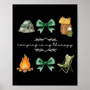 Camping coquette bow camping is therapy summer poster