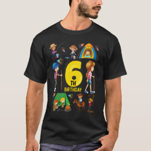 Camping Cow Fishing 6 Year Old Age 6th Birthday Gi T-Shirt