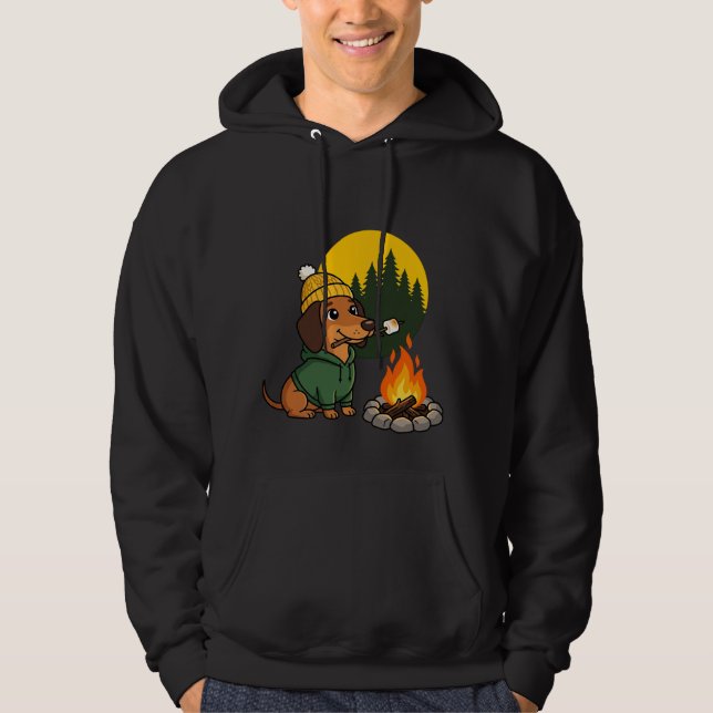 Camping Dachshund Roasting Marshmallow Hoodie (Front)