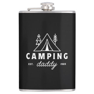 Camping dad funny father camper forest retro black hip flask