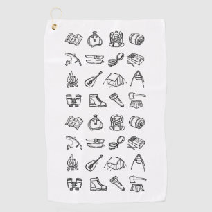 Camping elements black & white golf towel