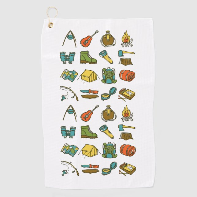 Camping elements multicolored golf towel (Front)