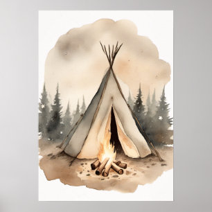 Camping Enthusiast Gift Vintage Tent Campfire Star Poster