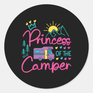 Camping Family Girl Campervan Motorhome Princess C Classic Round Sticker