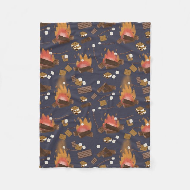 Camping Fire Outdoor Adventure & Marshmallows Fleece Blanket (Front)
