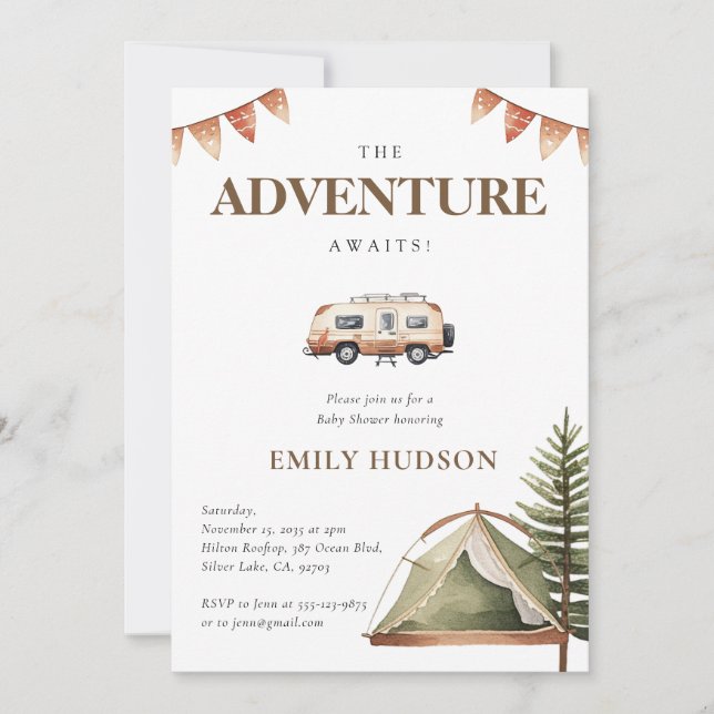 Camping Forest Watercolor Baby Shower Invitation (Front)