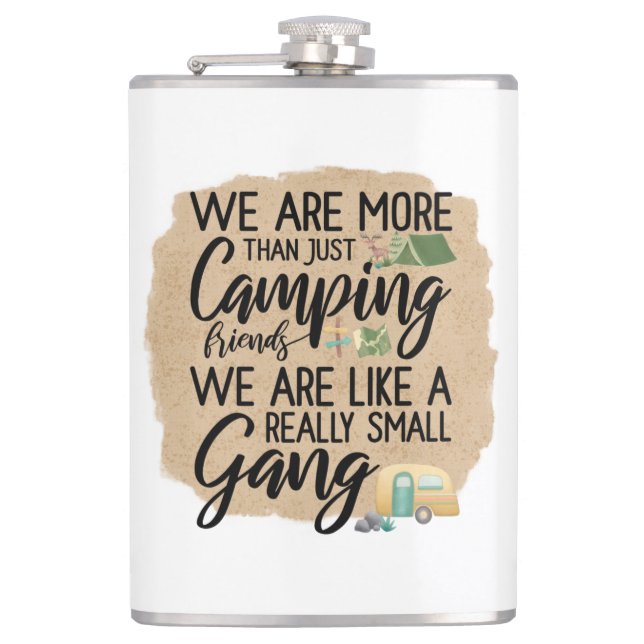 Camping Friends Small Gang Coffee Mug Hip Flask (Front)